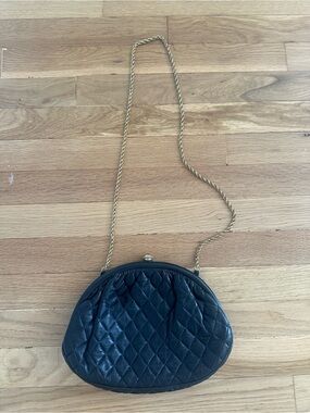 Vintage Jay Herbert Black Quilted Leather Crossbody Bag with Gold Chain